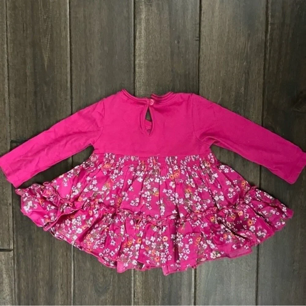 First Impressions Hot Pink Boho Floral Ruffle Dress 6-9 mos